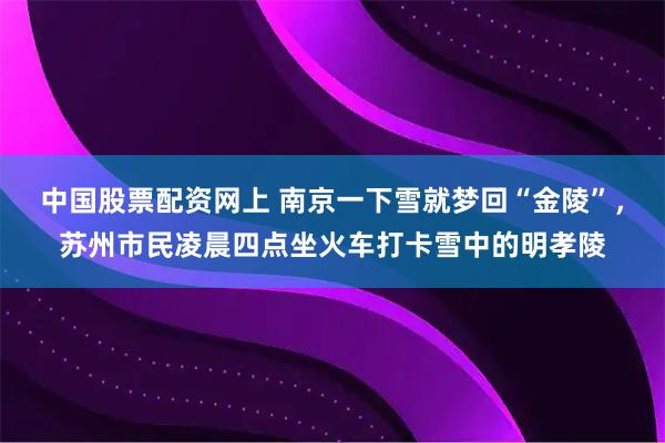 中国股票配资网上 南京一下雪就梦回“金陵”，苏州市民凌晨四点坐火车打卡雪中的明孝陵